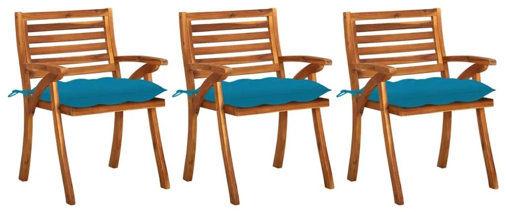 vidaXL Cadeiras de jantar jardim c/ almofadões 3 pcs madeira acácia