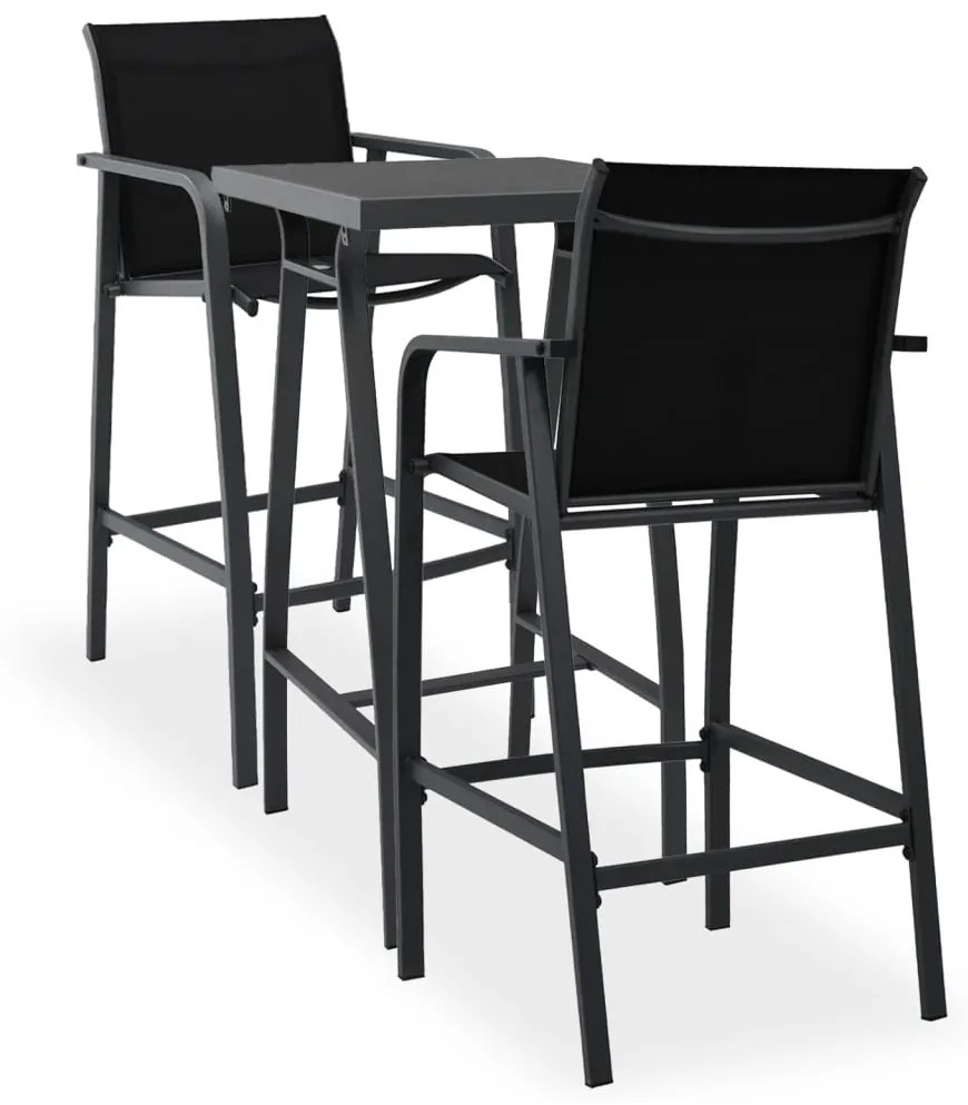 vidaXL 3 pcs conjunto de bar para jardim preto