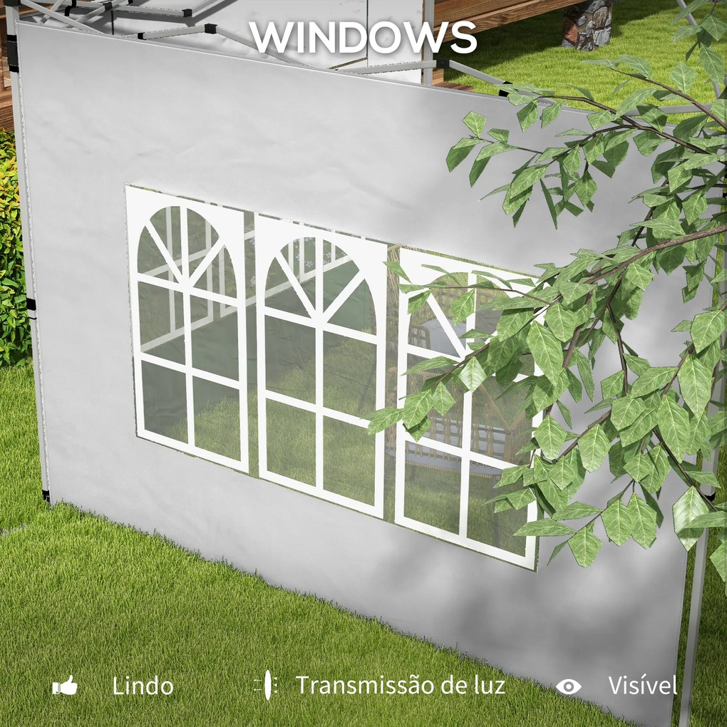 2 Paredes Laterais para Tenda de 3x3 / 3x4 m 295x195 cm Parede de Substituição de Tecido Oxford para Tendas Dobráveis Cinzento Claro