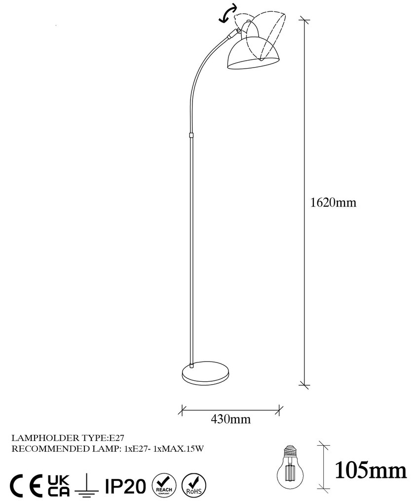 Candeeiro de Chão Varzan – Preto Antigo – 20 x 43 cm