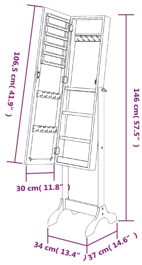 Espelho de Pé Ambra com Guarda-Jóias - Branco - Design Nórdico