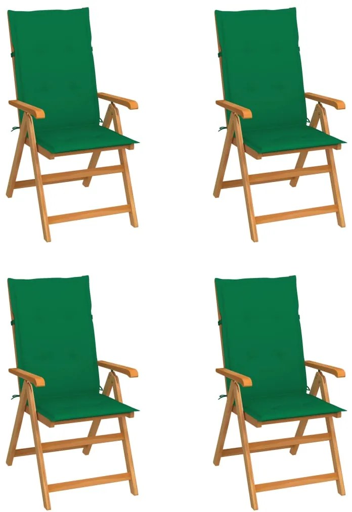 vidaXL Cadeiras de jardim c/ almofadões verdes 4 pcs teca maciça