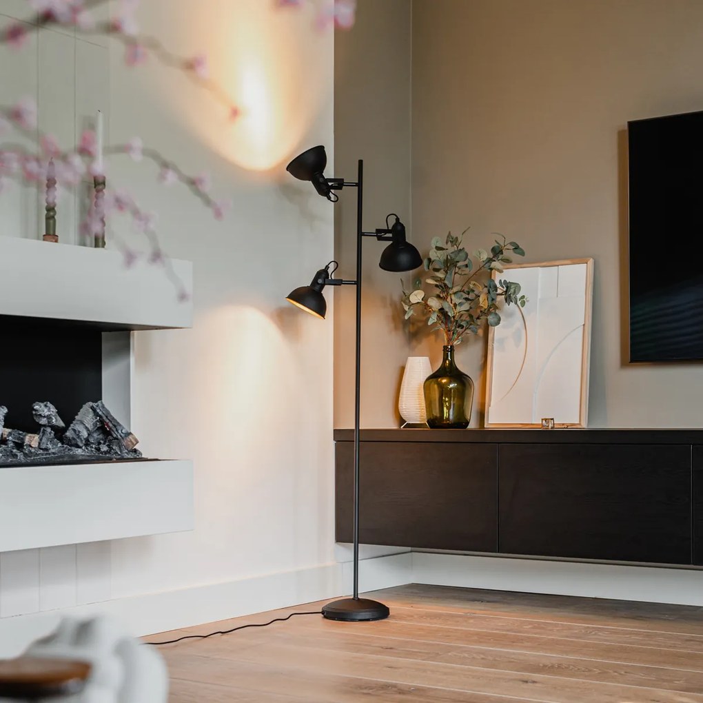 Candeeiro de pé inteligente preto com dourado 3 luzes incluindo 3 WiFi P45 - Tommy