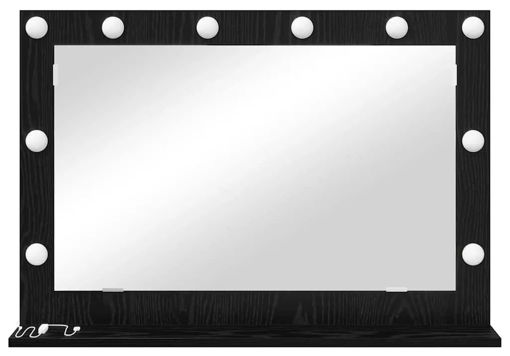 Espelho de vaidade com luzes LED Carvalho Preto 80x55x18 cm