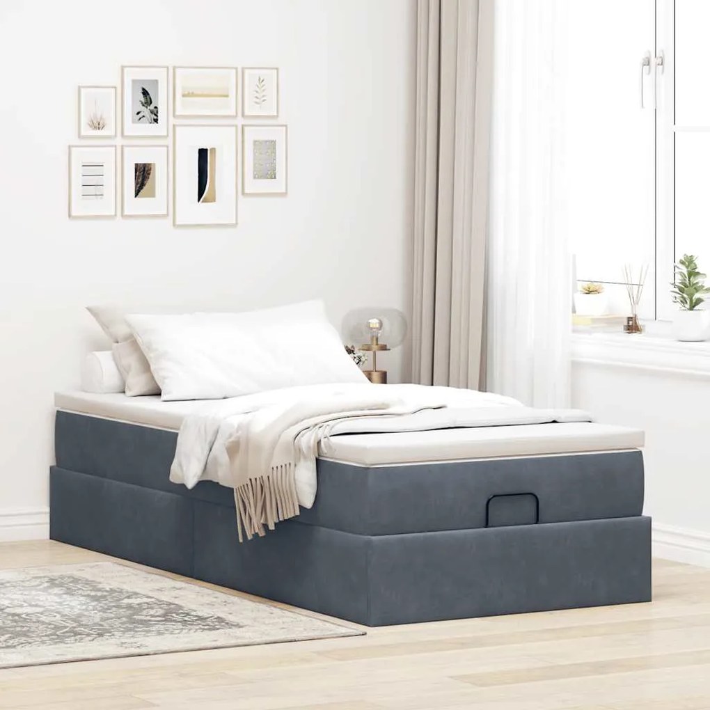 moldura de cama otomana vidaXL com colchão cinza escuro veludo