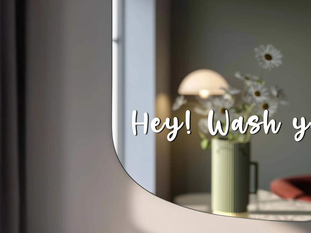 Autocolante para espelho S32 – Hey! Wash your hands.