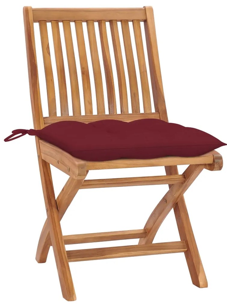 Cadeiras jardim c/ almofadões vermelho tinto 2 pcs teca maciça