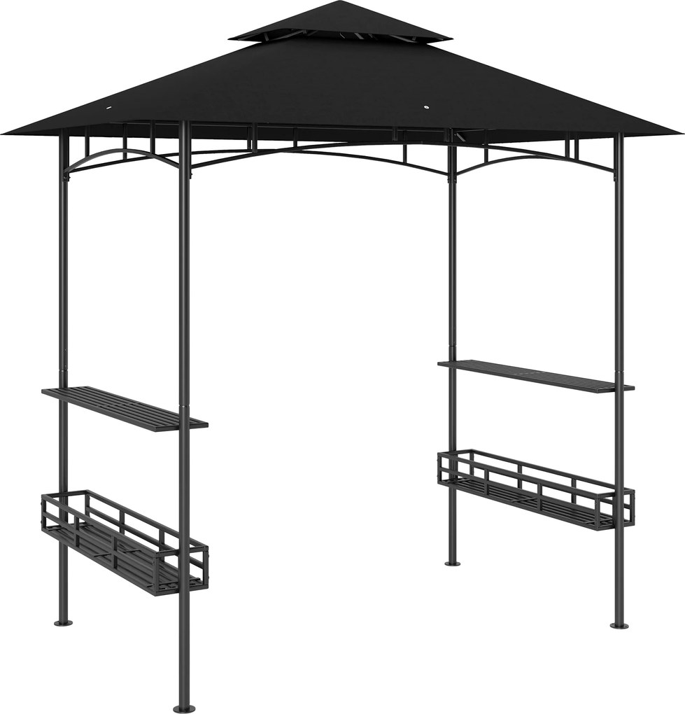 Outsunny Tenda para churrasco toldo para jardim gancho no teto prateleiras cestos 240 x 150 x 257 cm cinza escuro | Aosom Portugal