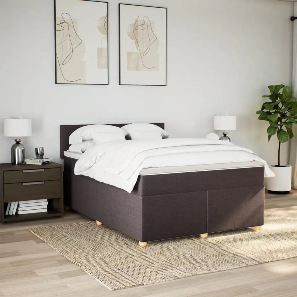 Cama com molas/colchão 160x200 cm tecido castanho-escuro
