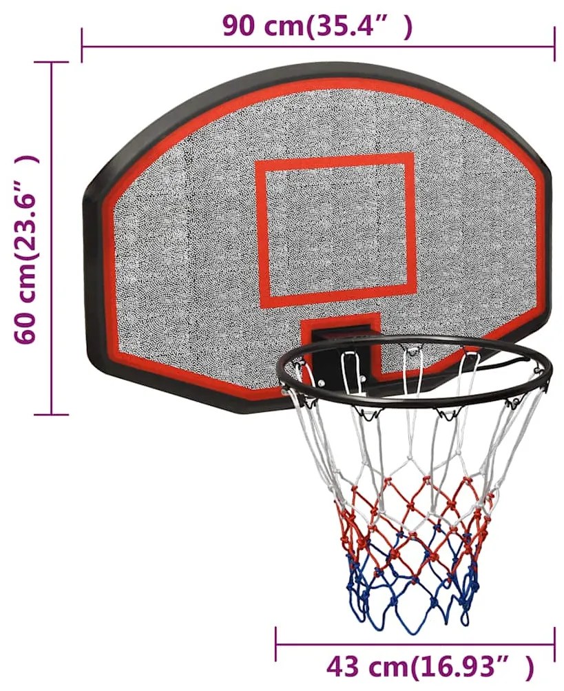 Tabela de basquetebol 90x60x2 cm polietileno preto