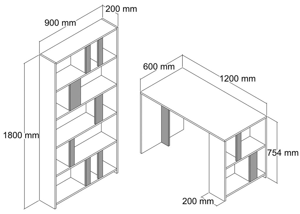 Secretária e Estante Lima – Nogueira/Preto – Secretária: 120x75,4x60 c