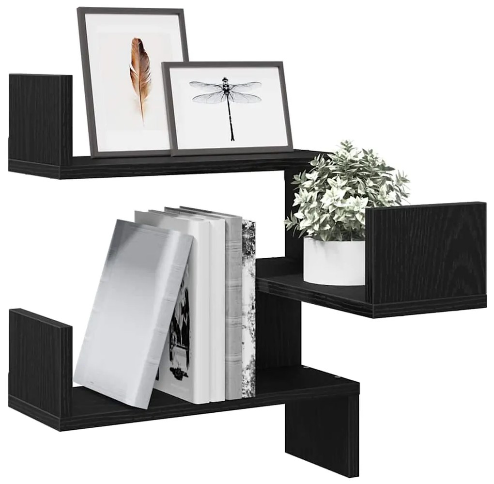 Conjuntos de Prateleiras de Parede vidaXL 2 pcs Carvalho Preto 40x40x4
