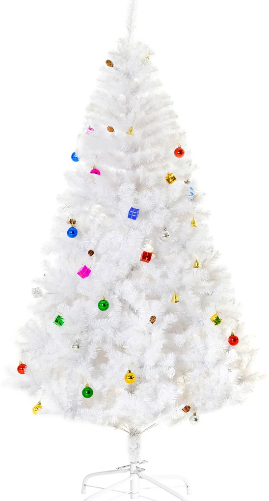 HOMCOM Árvore de Natal 180 cm Artificial com 930 Ramos de PVC 48 Decorações Incluidas Decoração de Natal Ø105x180cm Branco | Aosom Portugal