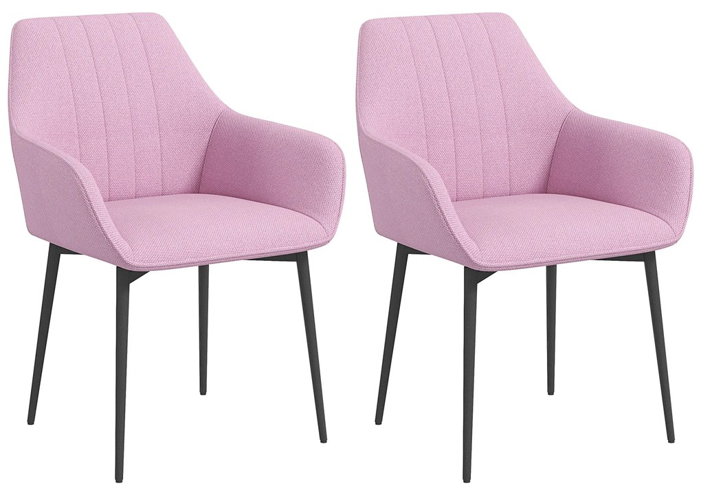 HOMCOM Conjunto de 2 Cadeiras de Sala de Jantar Estofadas em Linho com Encosto e Pés de Metal 59,5x56,5x81 cm Rosa
