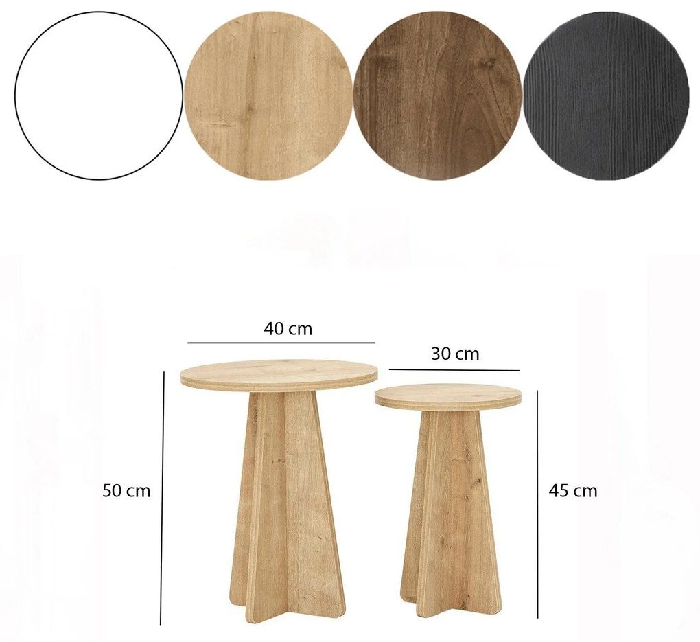 Conjunto de Mesas de Café Mushroom – Carvalho Safira – Diversas Medida