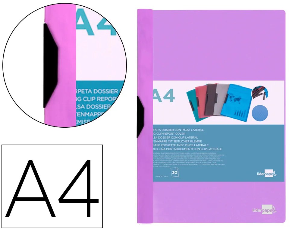 Bolsa Dossier com Clip Lateral Din A4 Lavanda Opaco 30 Folhas