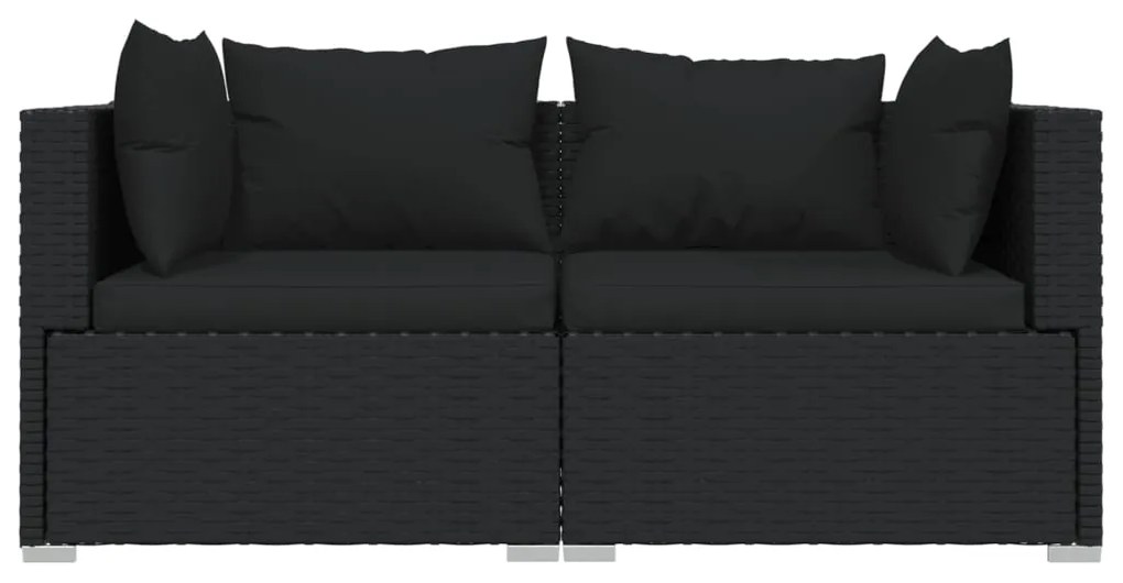 3 pcs conjunto lounge de jardim c/ almofadões vime PE preto