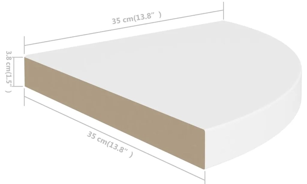 Prateleiras de canto suspensas 4 pcs 35x35x3,8 cm MDF branco