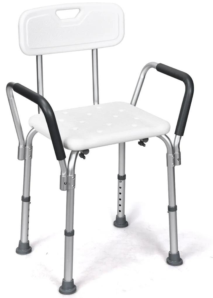 Cadeira de banheiro com chuveiro cadeira com altura regulável e apoio de braços low cost apoios de pés antiderrapantes 150 kg 59 x 46 x 73-85 cm branc