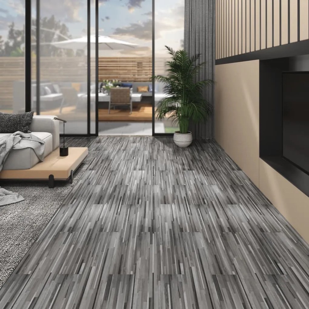 Tábuas de soalho PVC 4,46 m² 3 mm cinzento às riscas