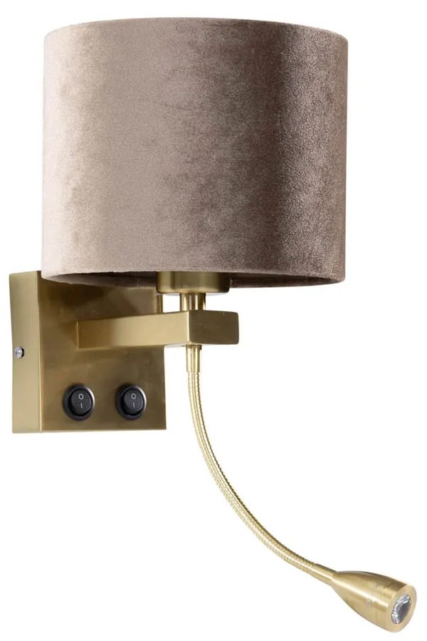 Wandlamp brons met velours kap taupe 18cm - Brescia Combi Clássico / Antigo,Moderno