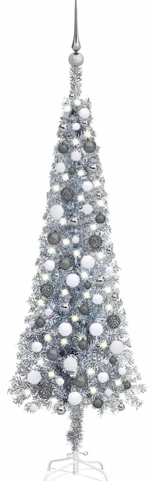 vidaXL Árvore de Natal pré-iluminada fina com bolas 150 cm prateado