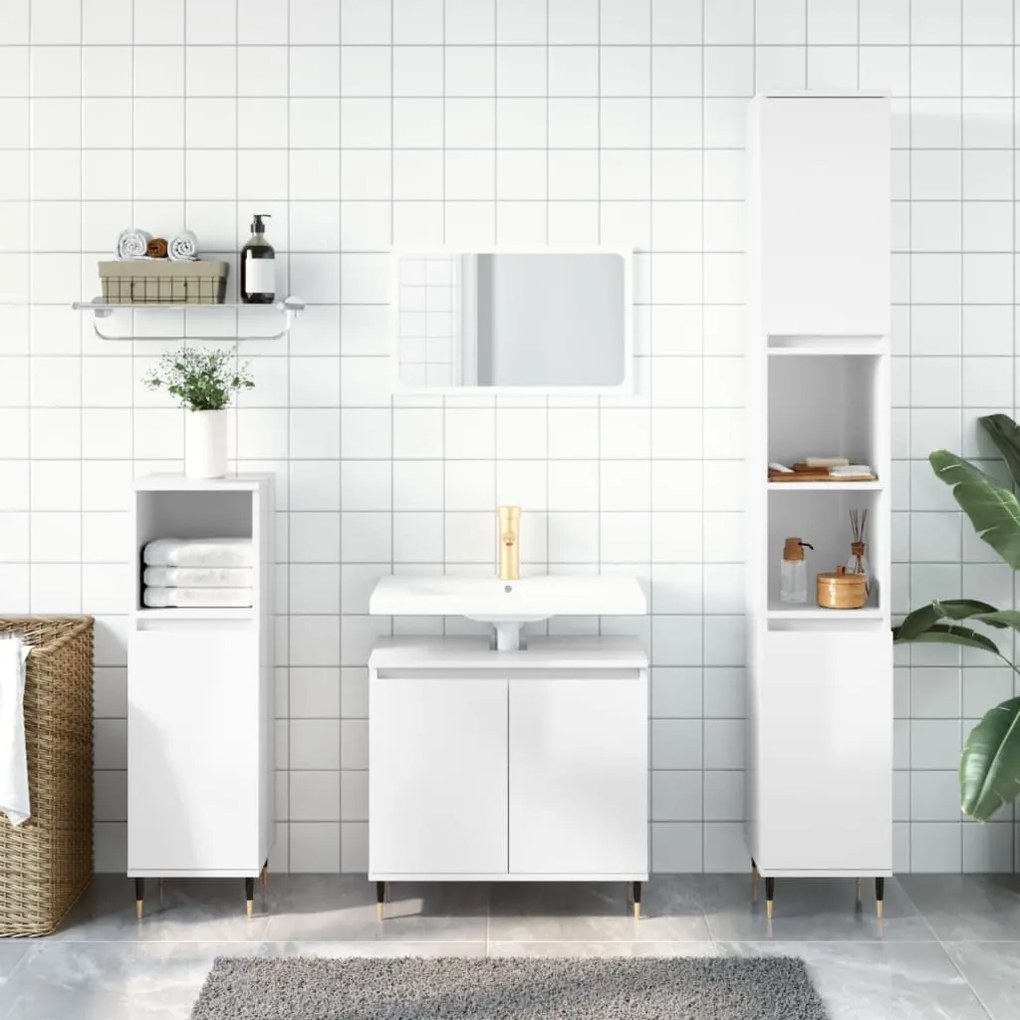 vidaXL 3 pcs conj. móveis casa de banho deriv.madeira branco brilhante