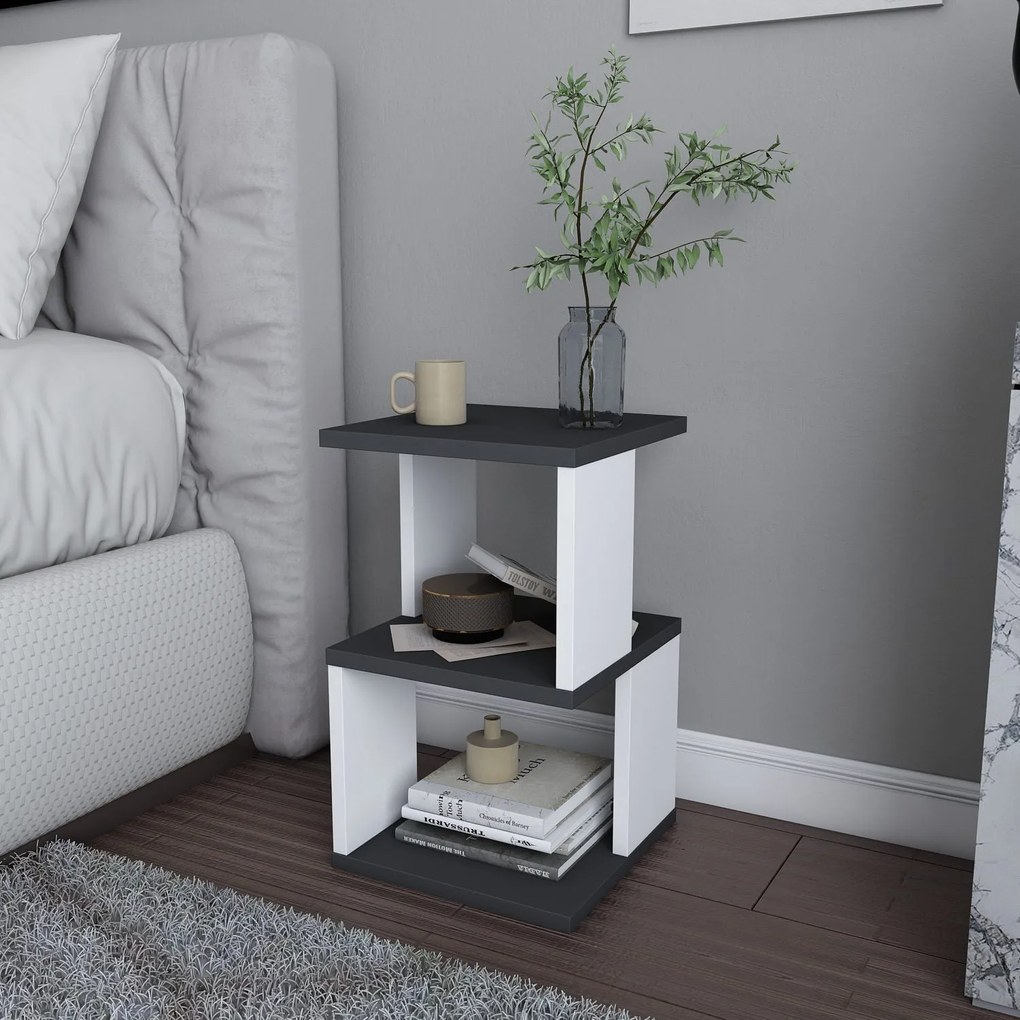 Mesa de Cabeceira Carter – Antracite e Branco – 29,6 x 29,6 x 49,4 cm