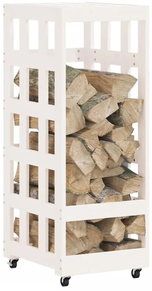 Suporte de lenha c/ rodas 40x49x110 cm pinho maciço branco