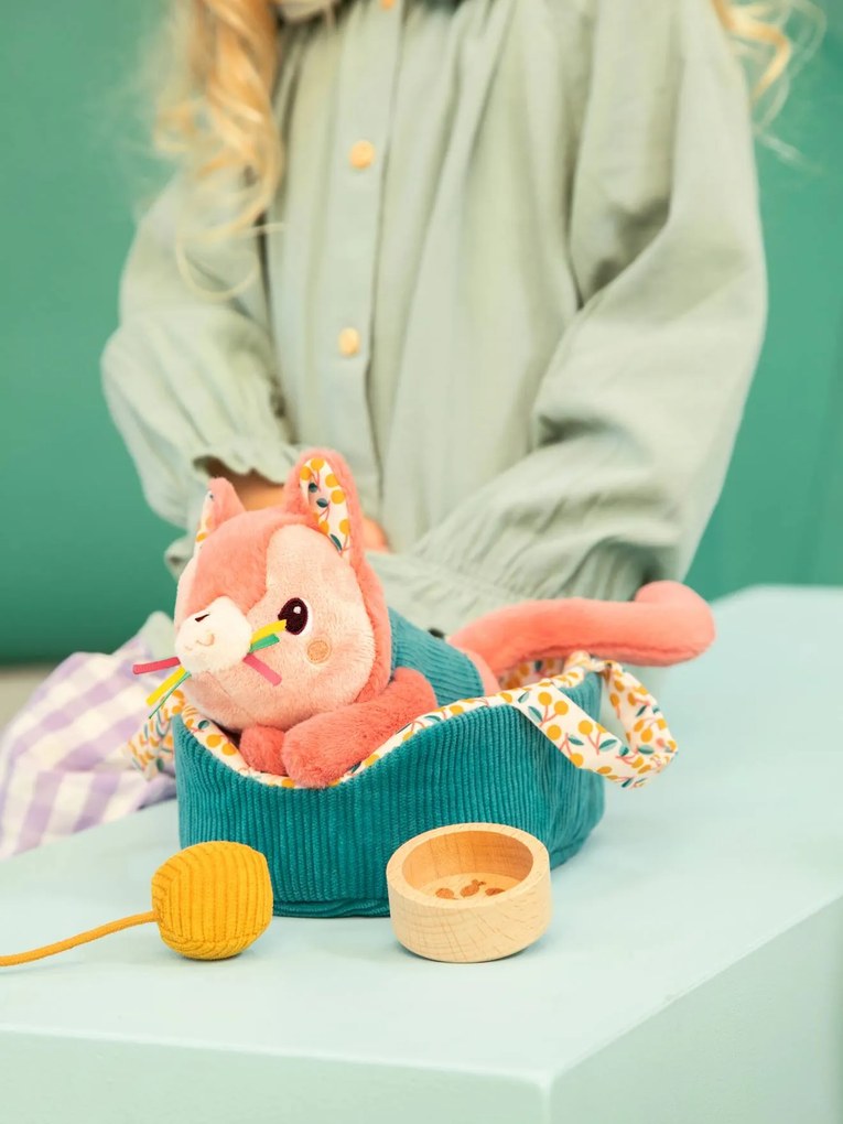 Peluche de animal e o seu cesto LILLIPUTIENS rosa