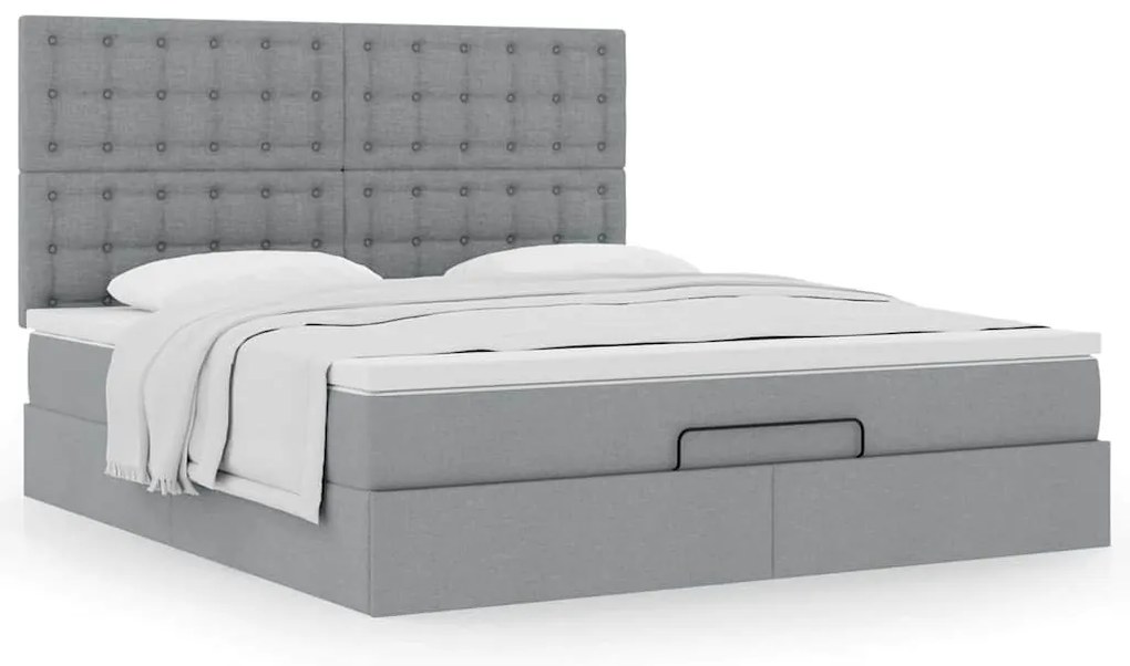 Estrutura cama otomana colchão 160x200 cm tecido cinzento claro