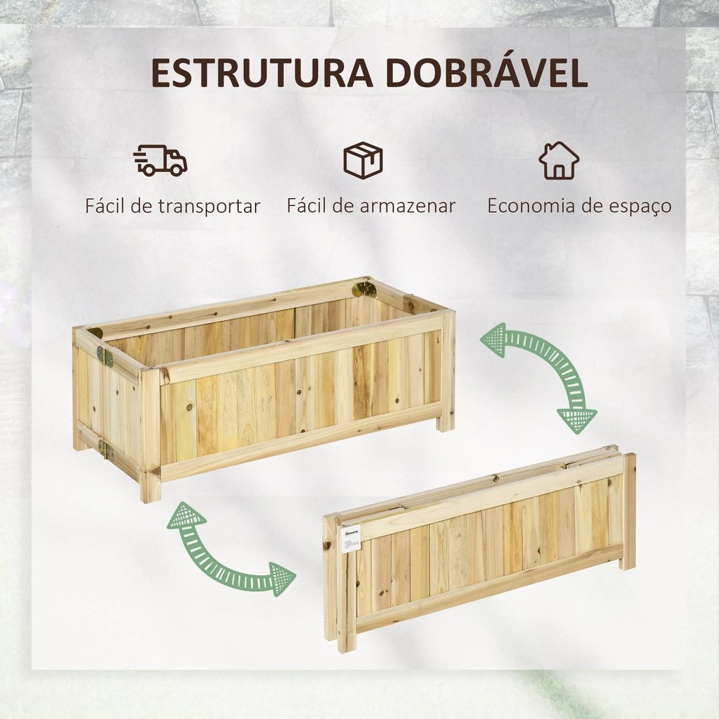 Floreira de Madeira Dobrável 70x30x25 cm – Canteiro Elevado para Culti