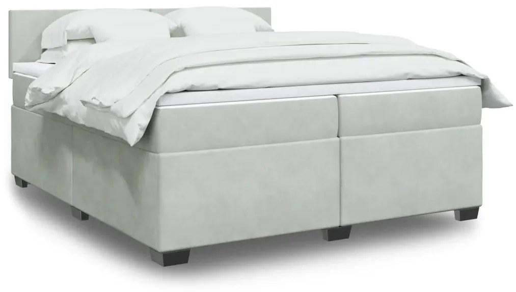 vidaXL Cama com molas/colchão 200x200 cm veludo cinzento-claro