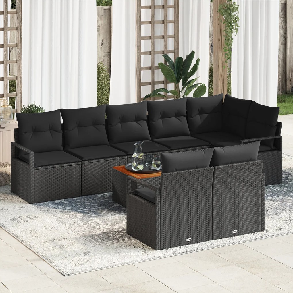 Conjunto de Sofá de Jardim vidaXL 9 Peças com Almofadas Preto Rattan P