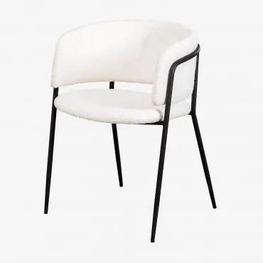 Cadeira De Jantar Estofada Nalon Negro & Chenille Branco - Sklum