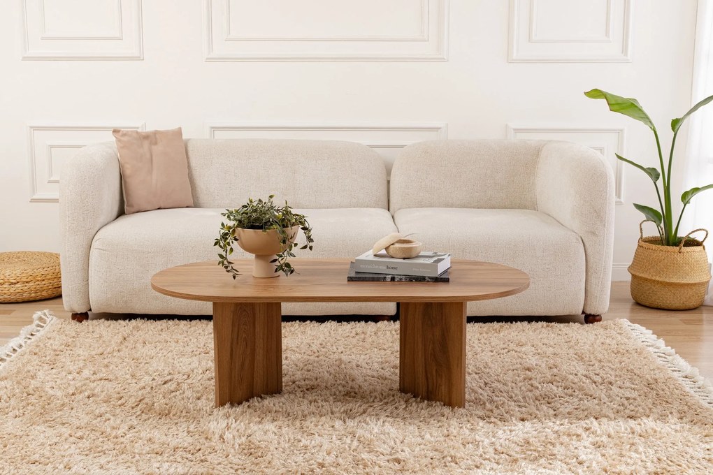 Mesa de Café Oval - Cor Lute - 120x60x40cm