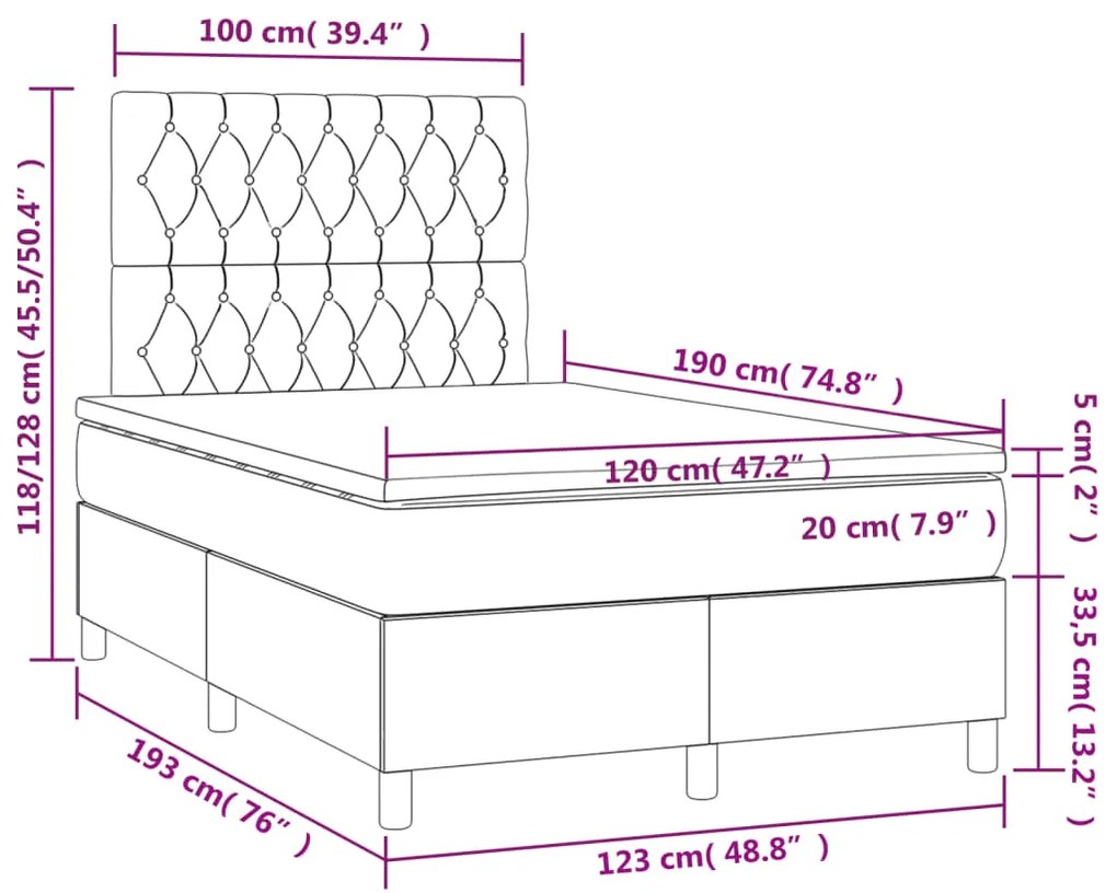 Cama boxspring com colchão 120x190 cm veludo preto