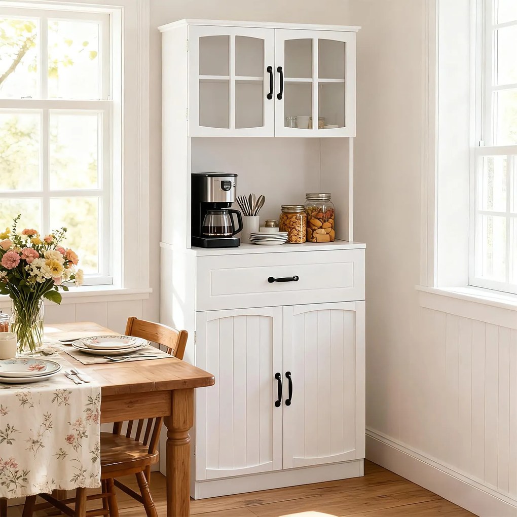 Armário de cozinha com portas de vidro 41,5 x 73 x 179,8 cm, prateleiras ajustáveis Branco