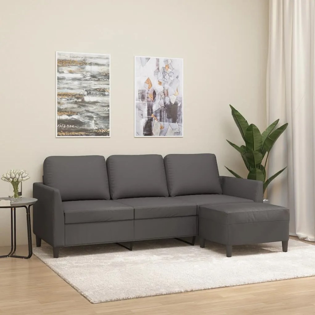 vidaXL Sofá de 3 lugares c/ apoio de pés 180 cm couro artificial cinza