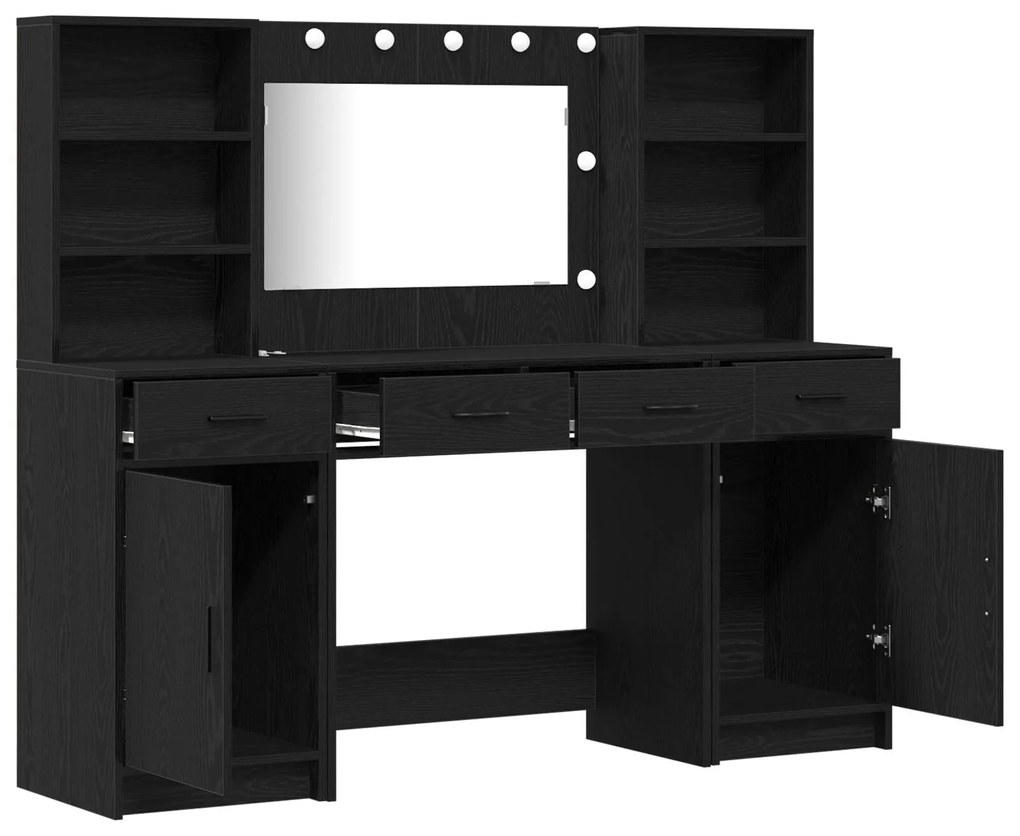Conjunto de Mesa de Maquilhagem 3 Peças vidaXL Preto em Madeira Revest