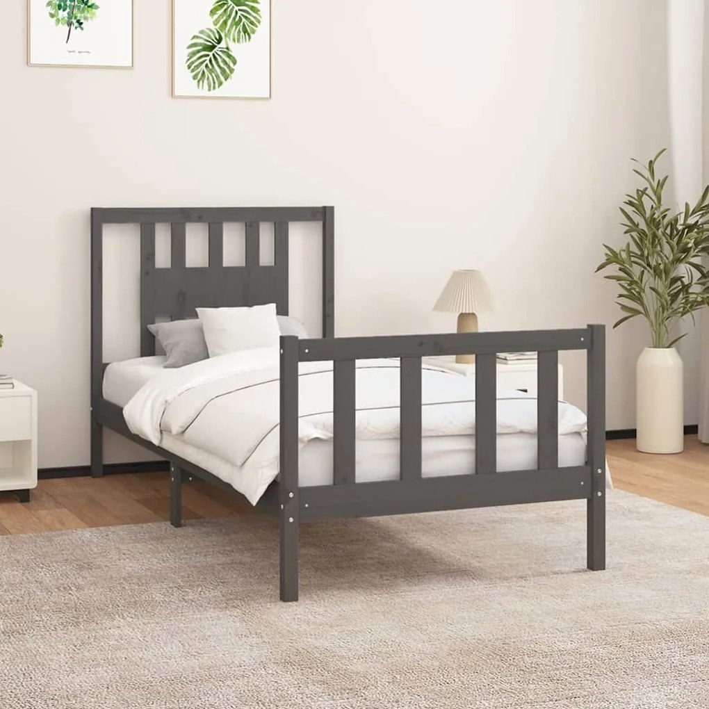 vidaXL Estrutura de cama com cabeceira 90x200 cm pinho maciço cinza