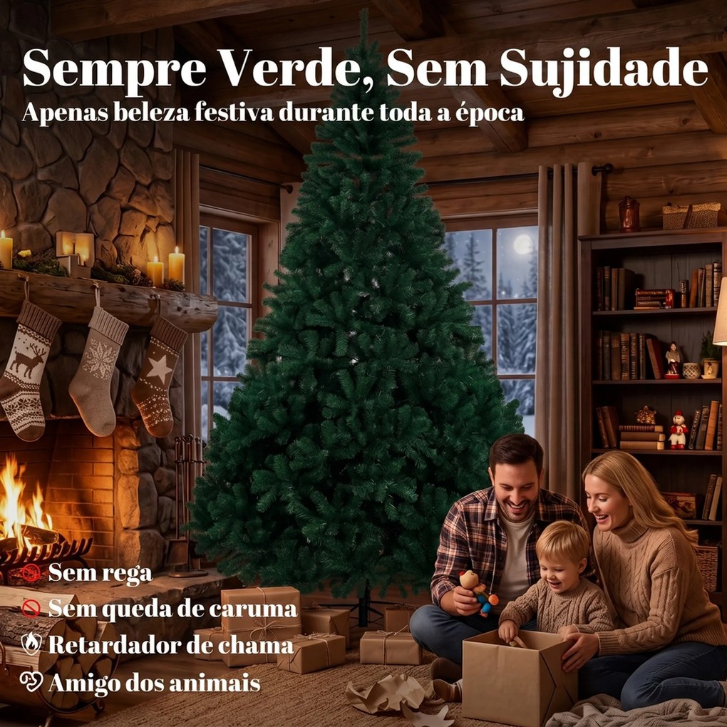 Árvore de Natal em Abeto 270 cm com Ramos Articulados 2418 Pontas em PVC Ignífugo Montagem Rápida Base em Aço Verde