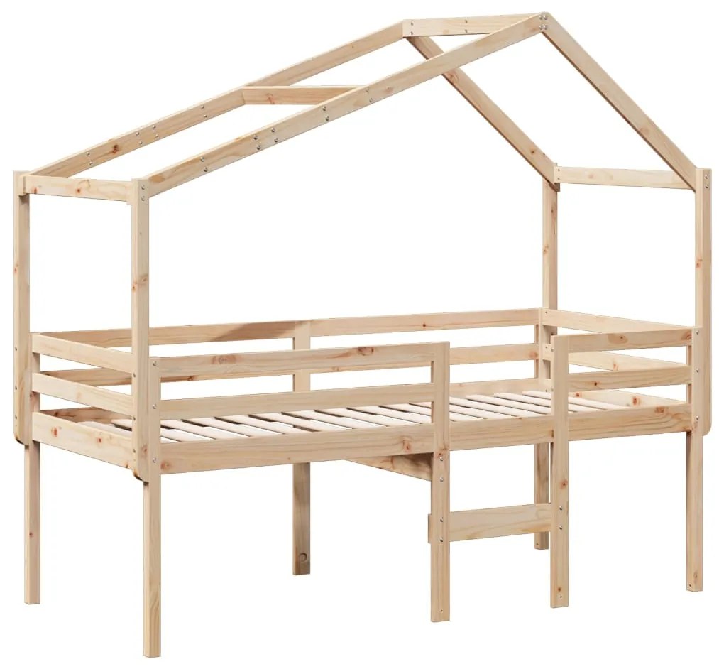 Cama alta com telhado 75x190 cm pinho maciço