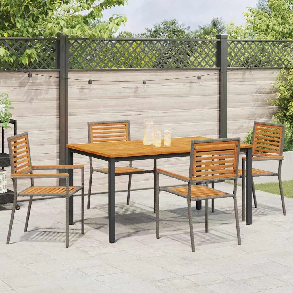 Conjunto de Jantar de Jardim de 5 Peças vidaXL Cinza Polyrattan Acácia