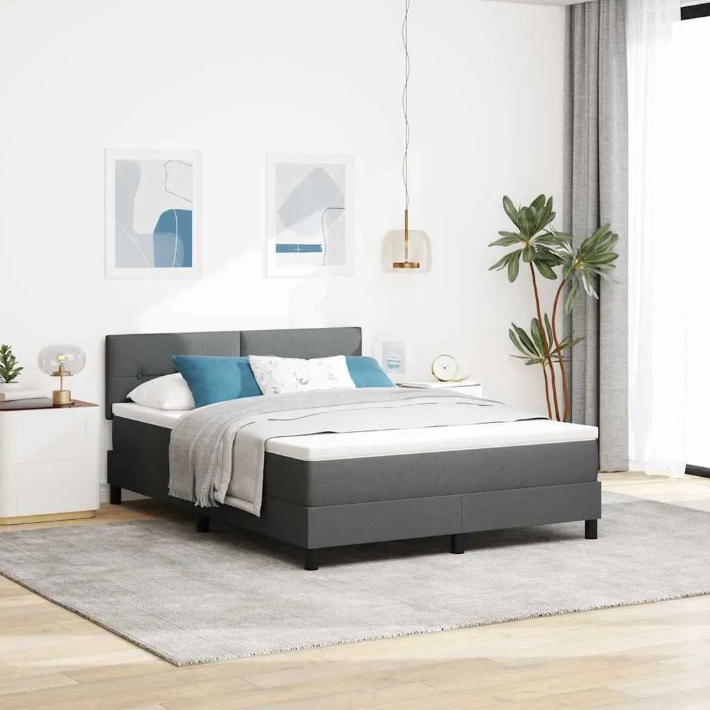 Cama Box Spring com Colchão e LED Cinza Escuro 140x200 cm de Tecido