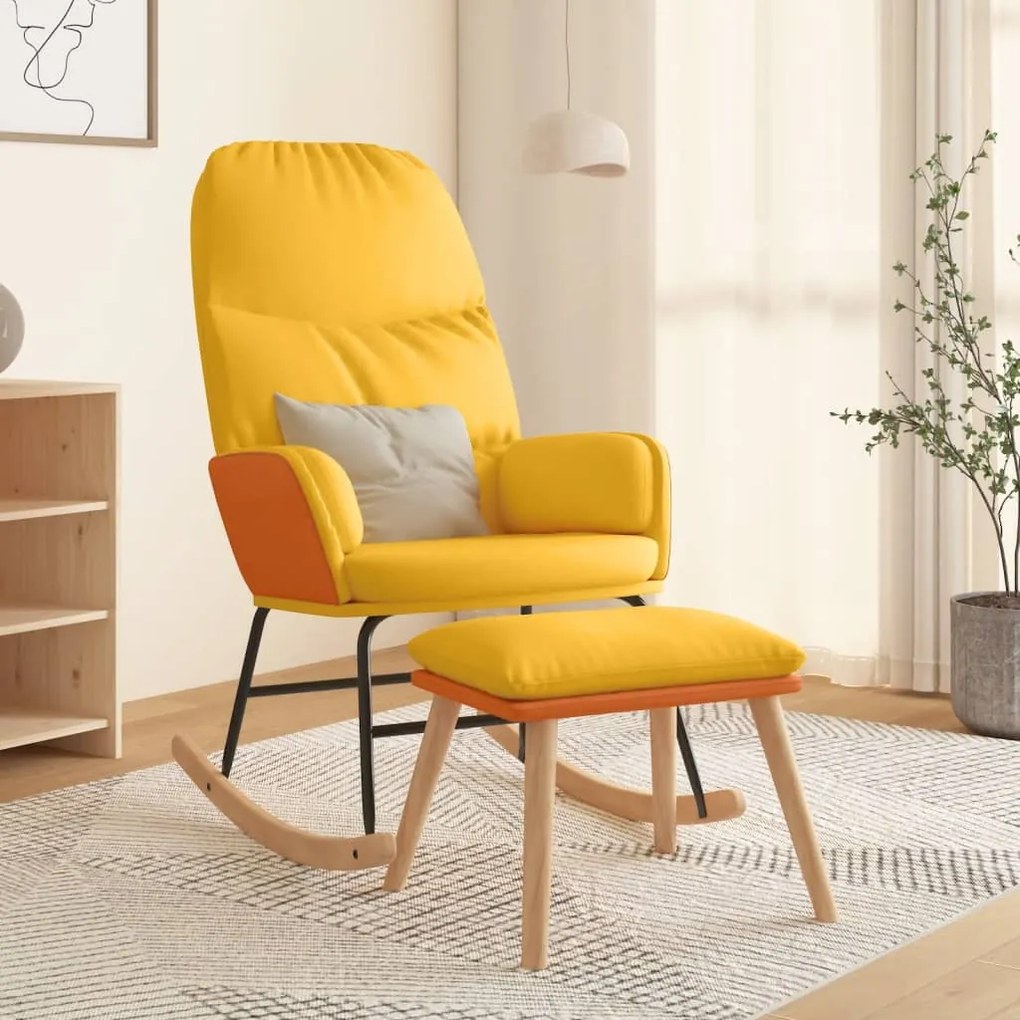 vidaXL Cadeira de baloiço com banco tecido amarelo mostarda