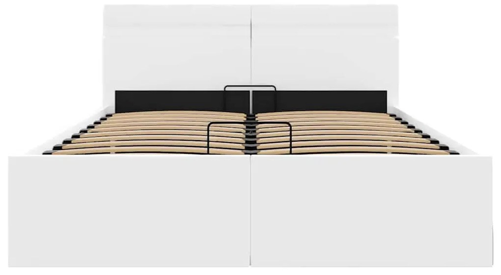 Cama hidráulica LED c/ arrumação 140x200cm couro artifi. branco