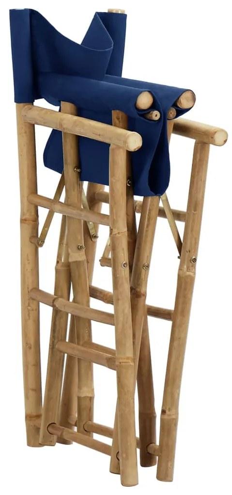 Cadeiras de realizador dobráveis 2 pcs bambu e tecido azul