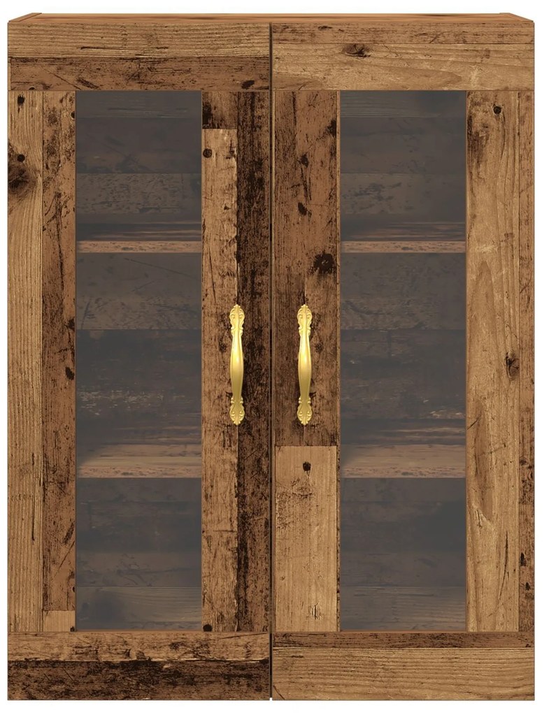 Armário de parede vidaXL com portas de vidro madeira velha 69,5x34x90