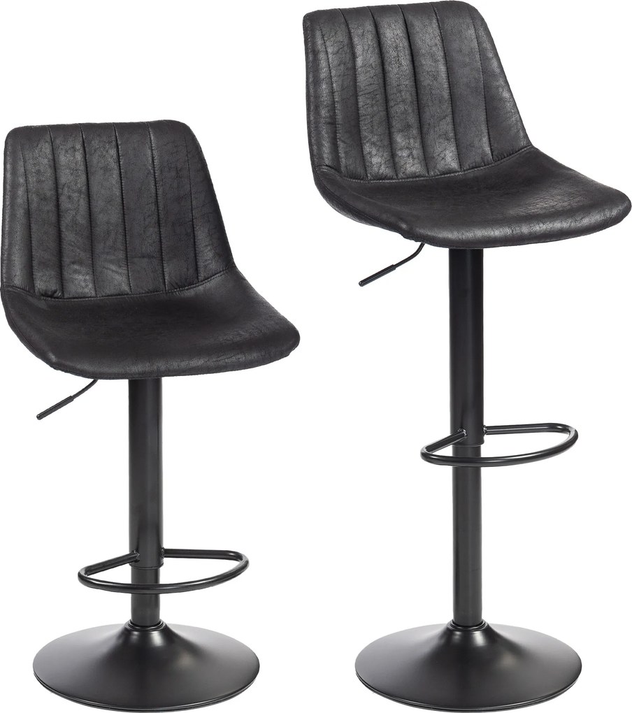 HOMCOM Conjunto de 2 banquetas de bar com design retrô, incl. apoio para os pés, reguláveis em altura, elevador a gás, Preto | Aosom Portugal